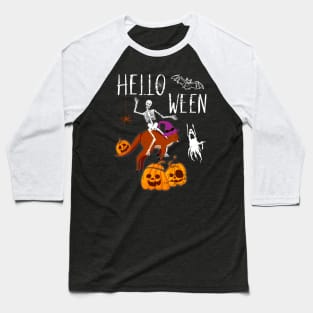 Hello Ween Skeleton Riding Kangaroo Halloween Funny Baseball T-Shirt